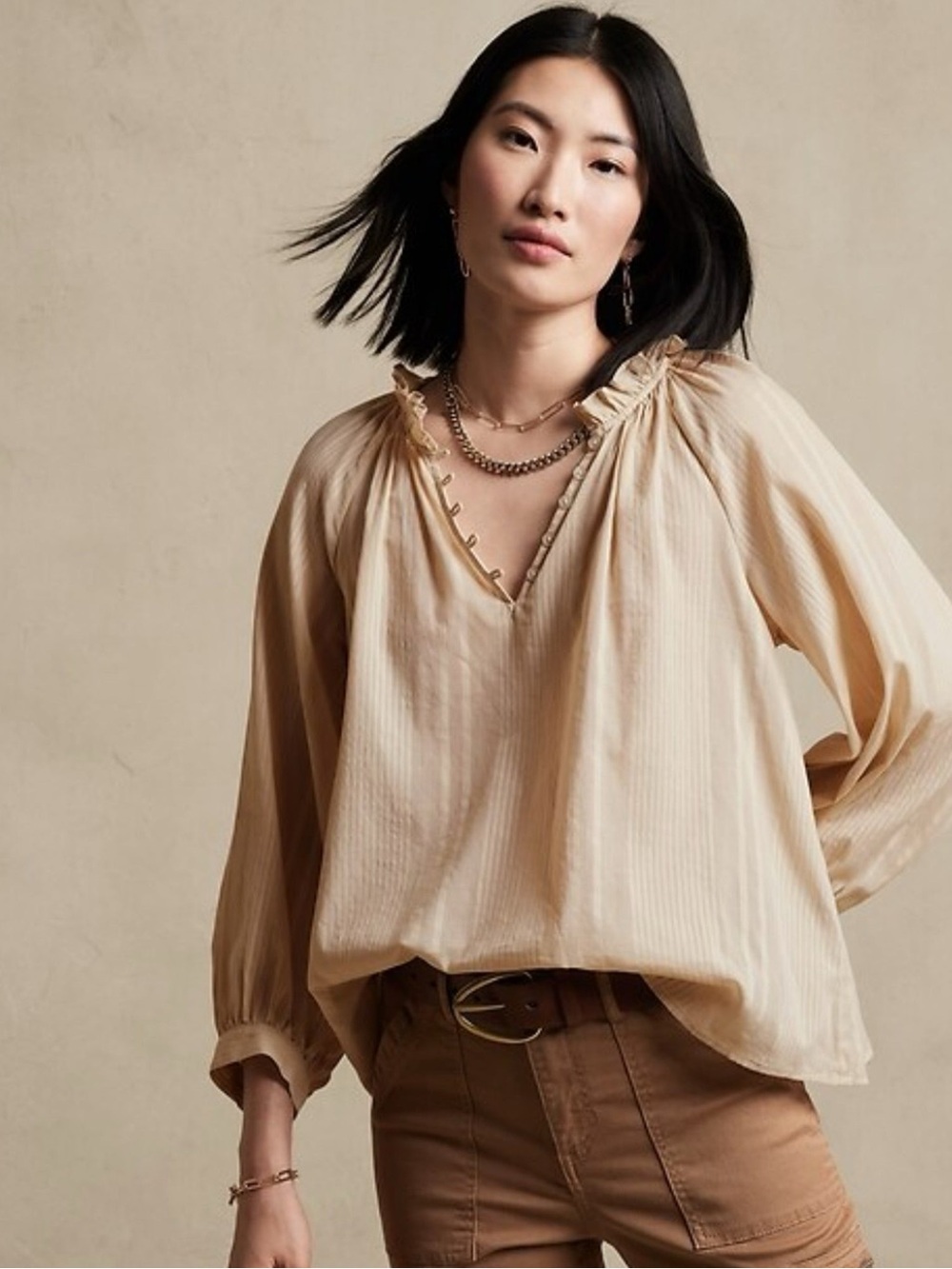 Balloon Sleeve Cotton Blouse (XXS)